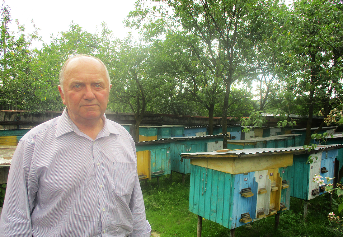  Бджоляр Володимир Кіс на пасіці у родинній садибі в селі Тростянець. 