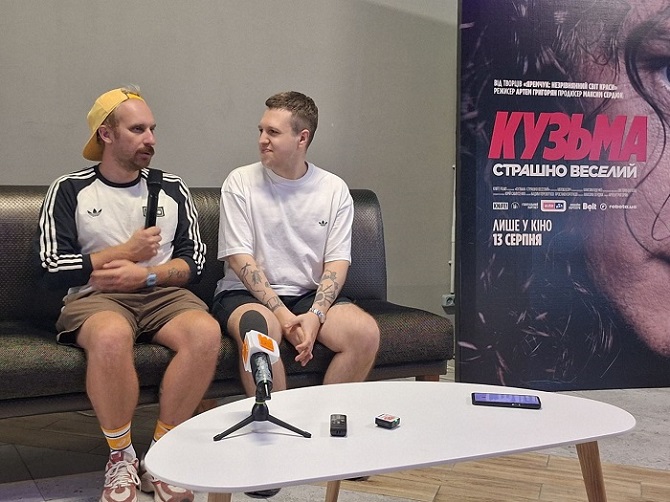 Режисер Артем ГРИГОРЯН і продюсер Максим СЕРДЮК (зліва направо) під час презентації в Івано-Франківську 